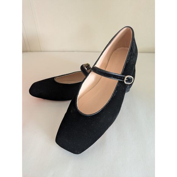 J. Crew Shoes - J Crew Anya Mary Jane Flats in Black Velvet Size 7.5 Ballet Buckle Square Toe